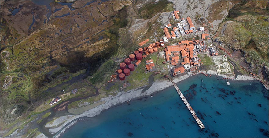 Arial view of Husvik Whaling Station.