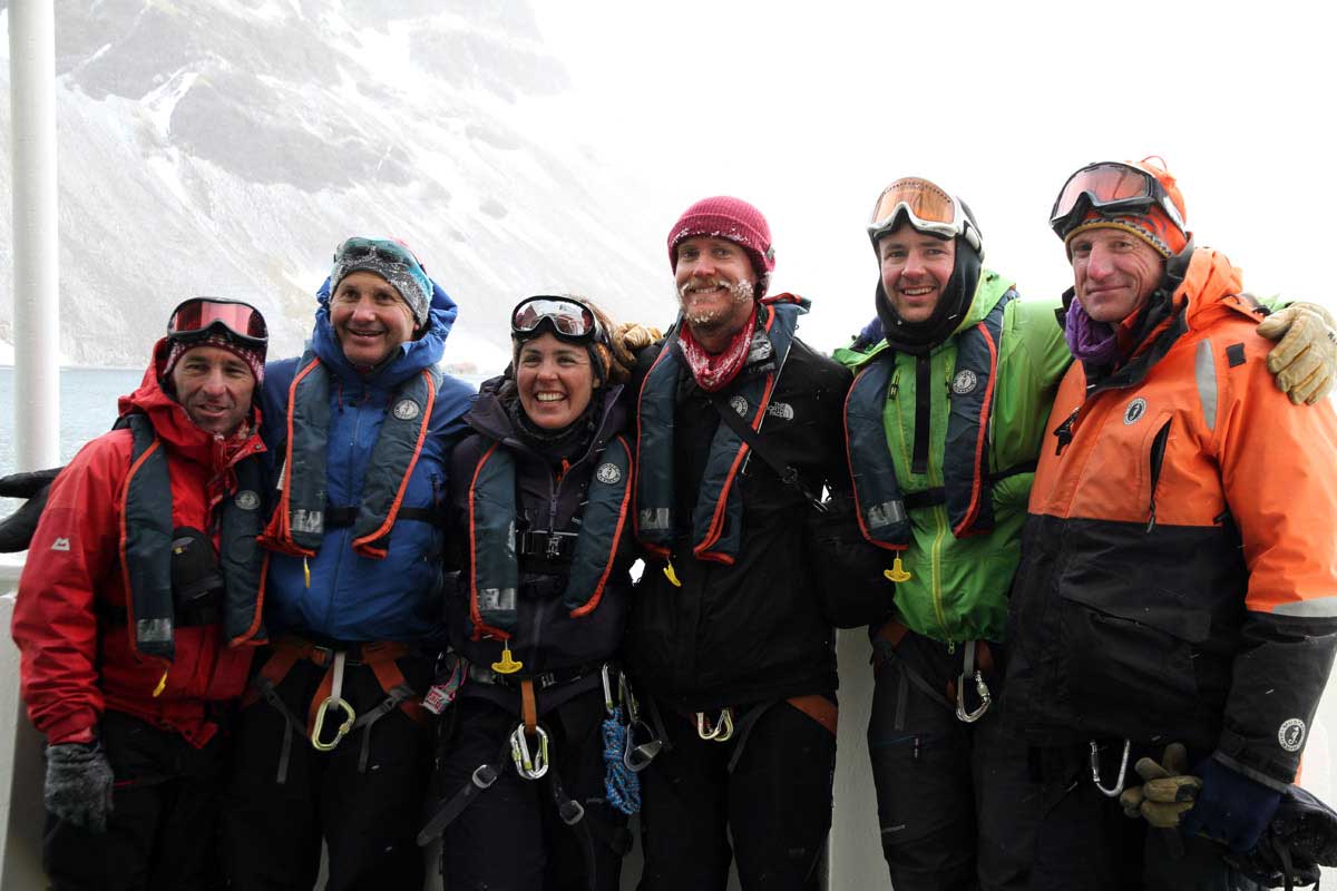 The NZAHT Expedition group. Left to right, Kevin Nicholas, Nigel Watson, Sinéad Hunt, James Blake, Tom MacTavish, and Sean Brooks. Photo Carol Benfield.